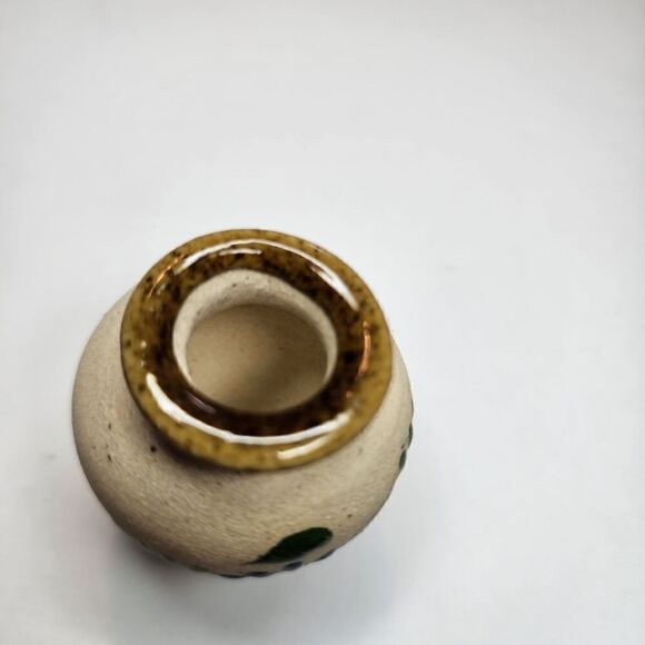 Set of 2mall Miniature Vintage Mexican Pottery Handpainted Vase with Blue Flower - Picture 4 of 10